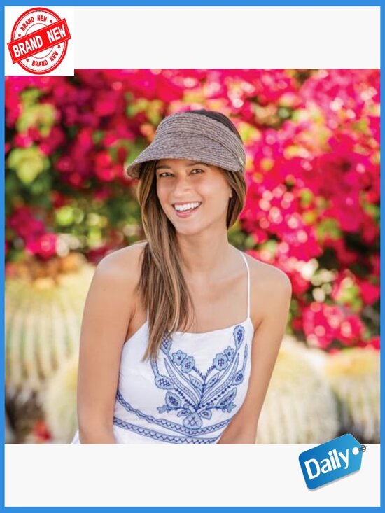 Women\'s Capri Visor Hat – Natural Raffia, Adjustable Medium 58cm, 4-Inch Brim